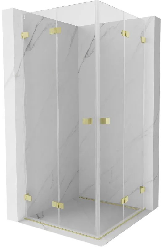 Mexen Lunar-F Duo, skladací sprchový kút 95 x 95 cm, 6mm číre sklo, zlatý matný profil, 836-095L-095P-55-00