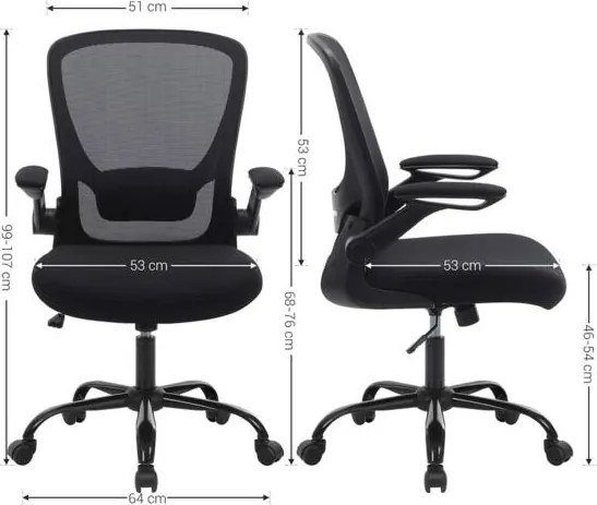 SONGMICS kancelárska stolička, ergonomická počítačová stolička, čierna
