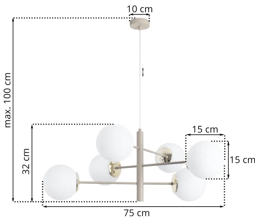 Závesné svietidlo Florence, 6x biele sklenené tienidlo, be/g