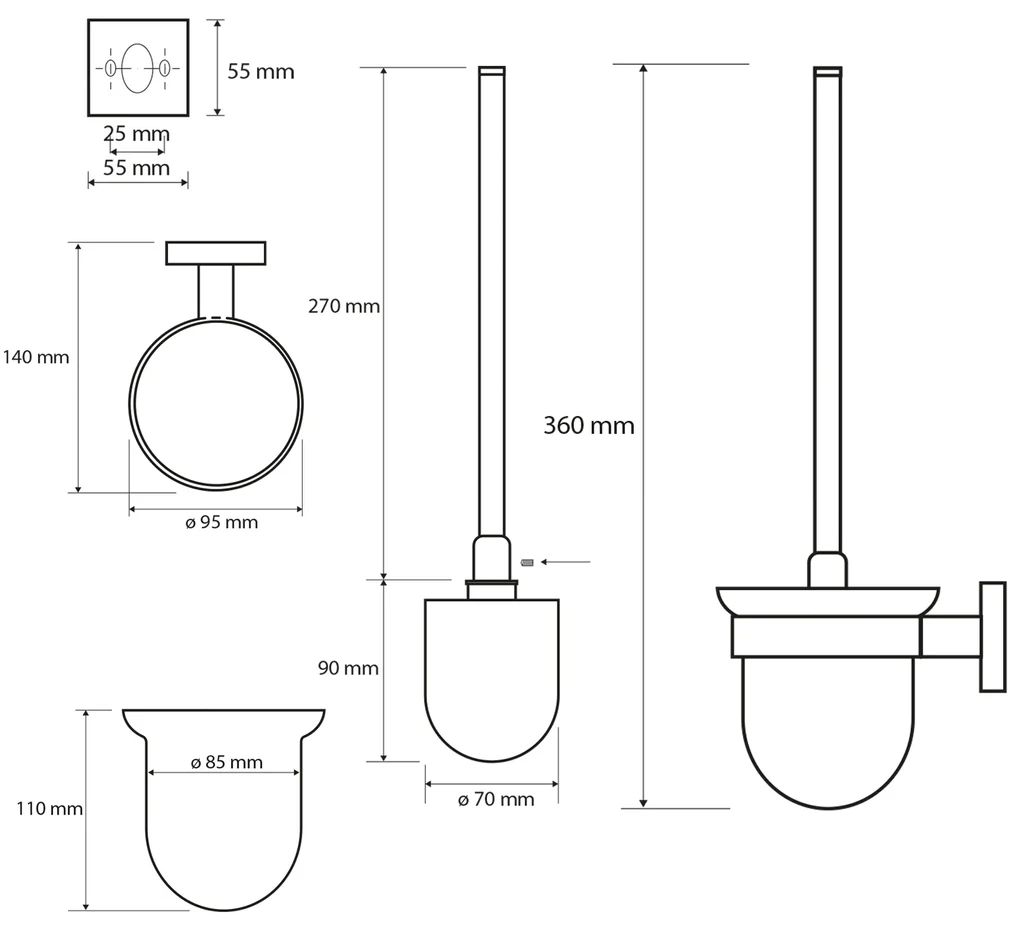 Sapho Sapho, X-SQUARE WC kefa nástenná, chróm, XQ301