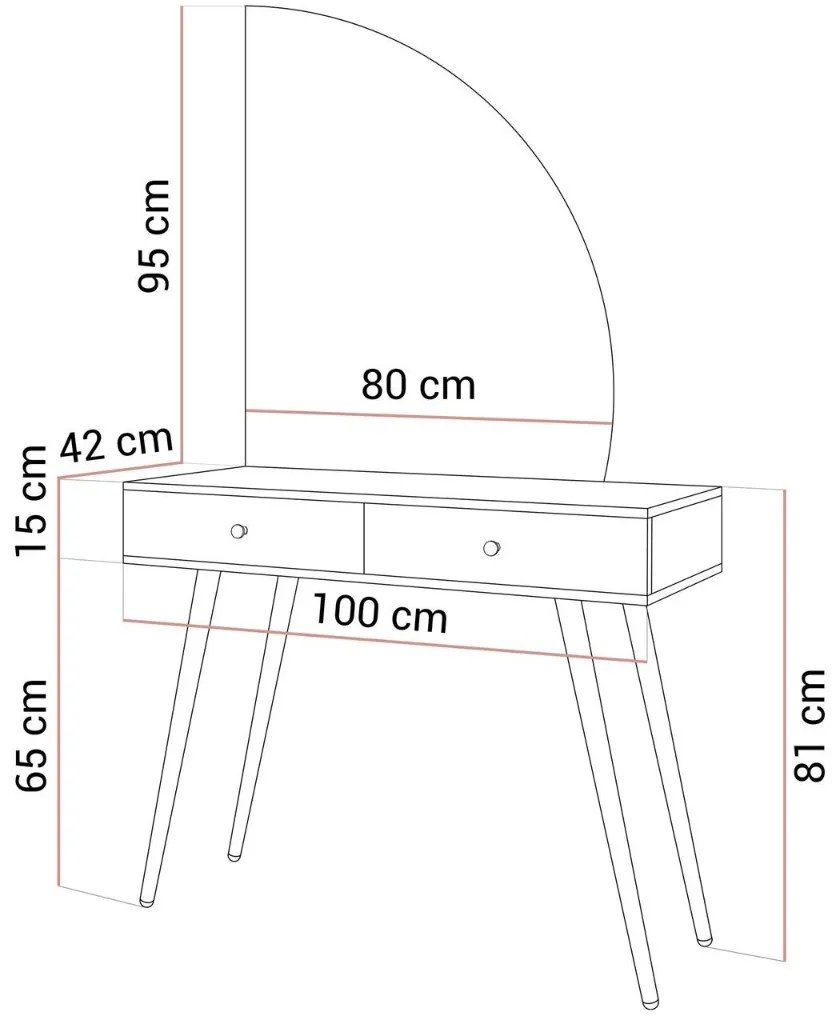 TOALETNÝ STOLÍK KATHLEEN KAŠMÍR LESK + ZLATÉ NOHY + ZRKADLO POLMESIAC PRAVÉ