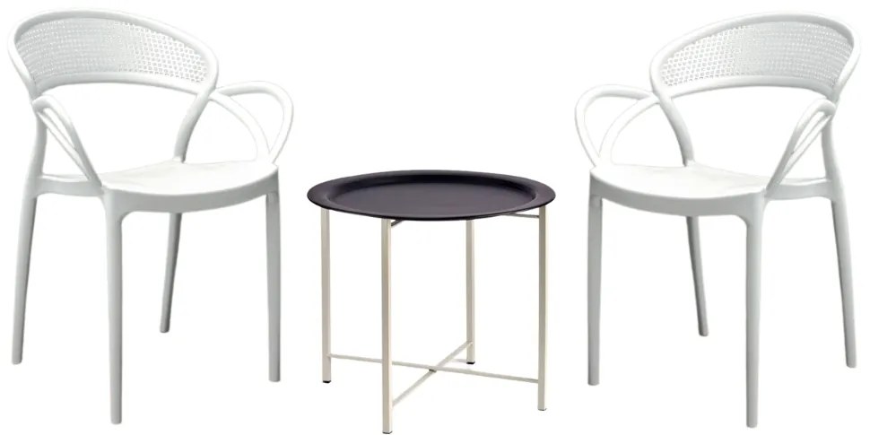 Biely balkónový set s čiernym stolíkom GOREN