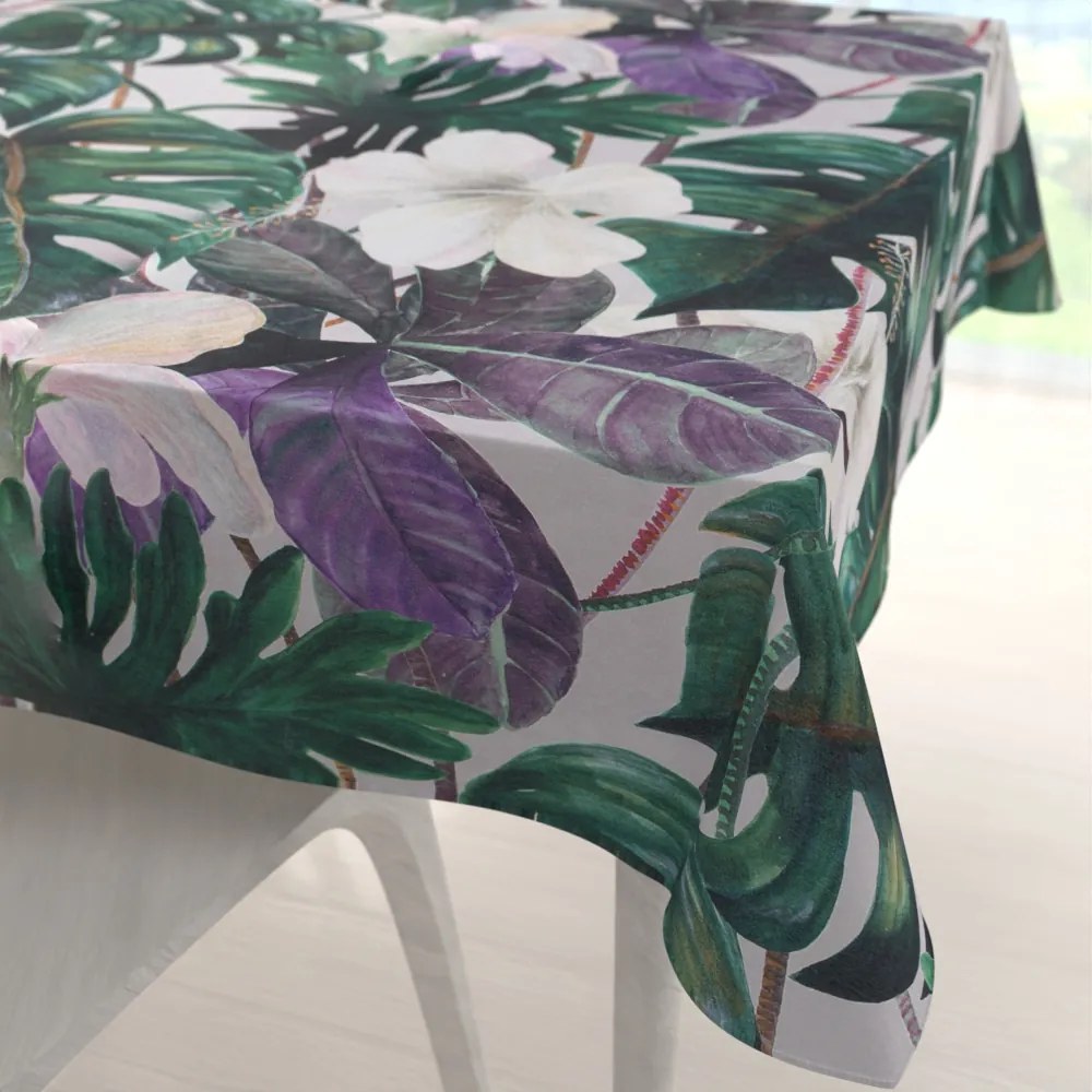 Biante Dekoračný štvorcový obrus Leona LN-146 Tropické listy s kvetmi na režnom 130x130 cm