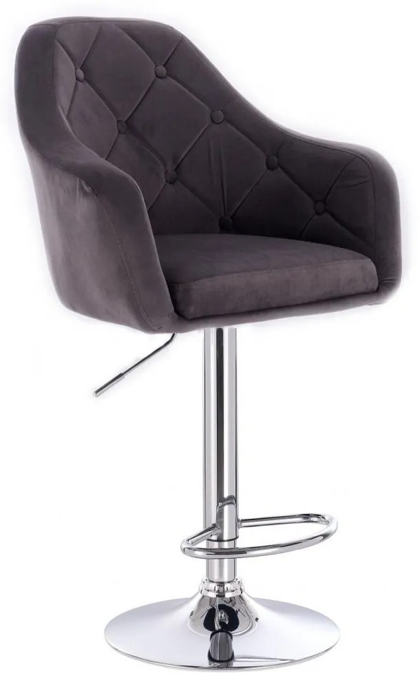 LuxuryForm DESIGN Barová stolička ANDORA VELUR na striebornom tanieri - tmavo šedá