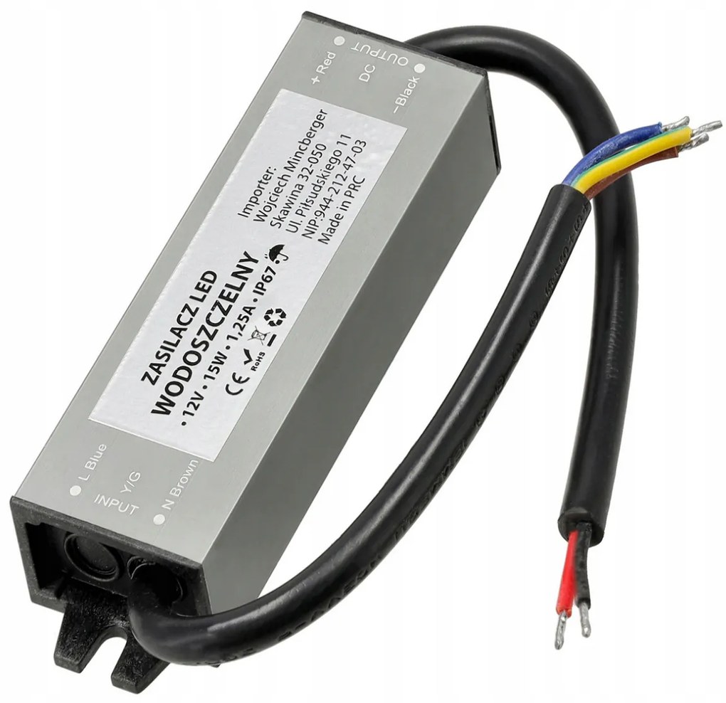 BERGE LED hermetický zdroj - 12V - 15W - 1,25A - IP67