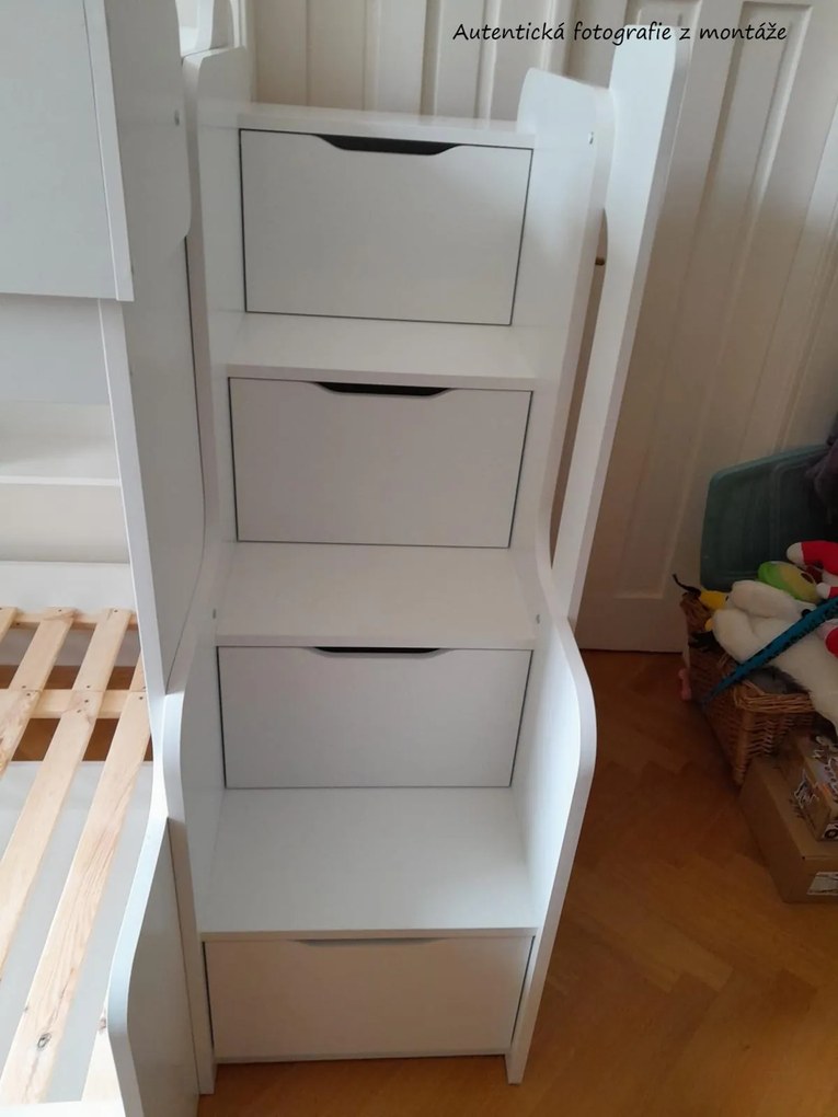 Detská poschodová posteľ s rozšíreným spodným lôžkom a zásuvkou HARRY biela - 200x90/120 cm