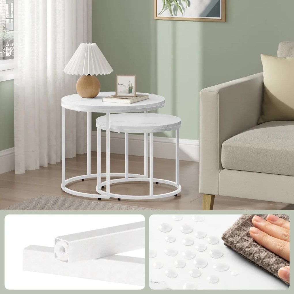 Sada konferenčných stolíkov MARLON 2 ks, dekor biely mramor