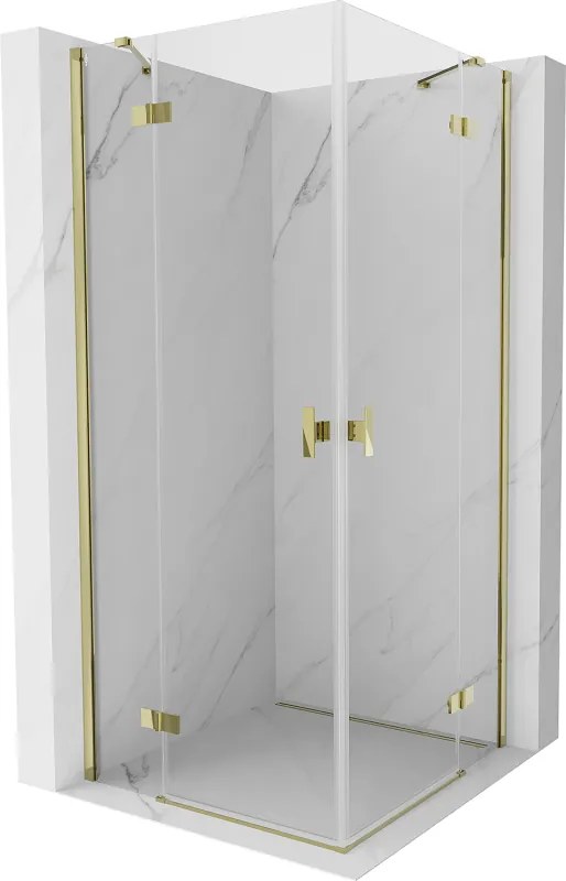 Mexen Mist-H Duo, 2-krídlový výklopný sprchový kút 85 x 85 cm, číre sklo, zlatý lesklý profil, 8A5-085L-085P-50-00