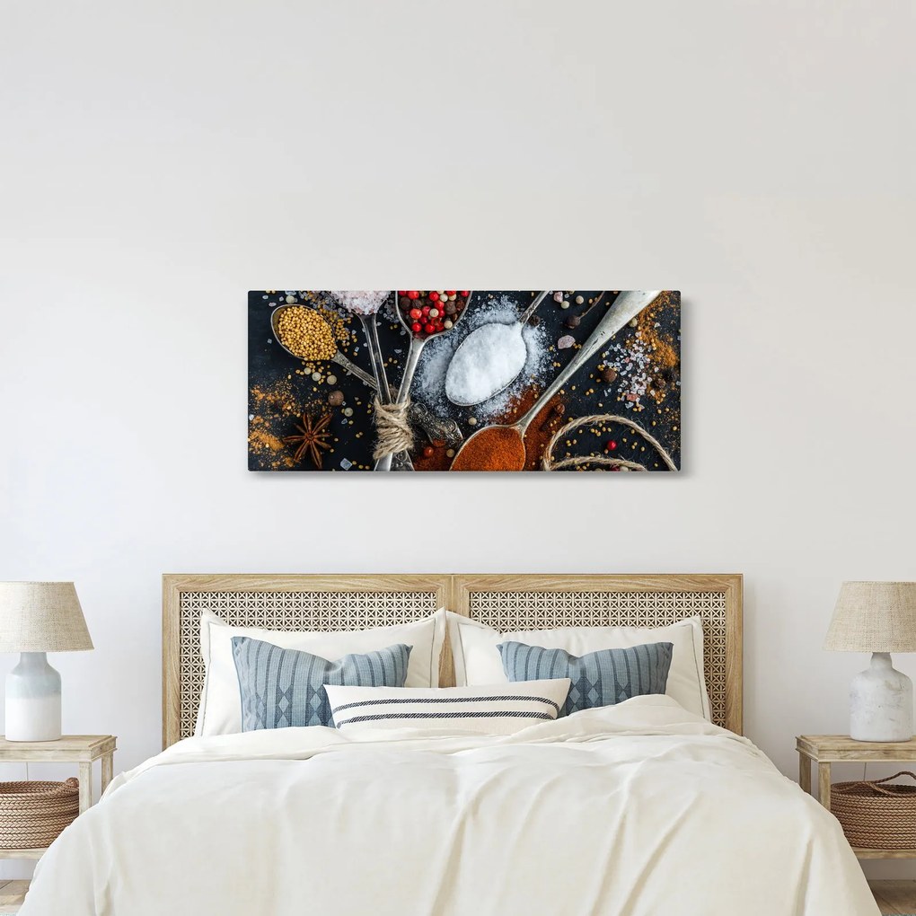 Obraz lyžíc s korením (120x50 cm)