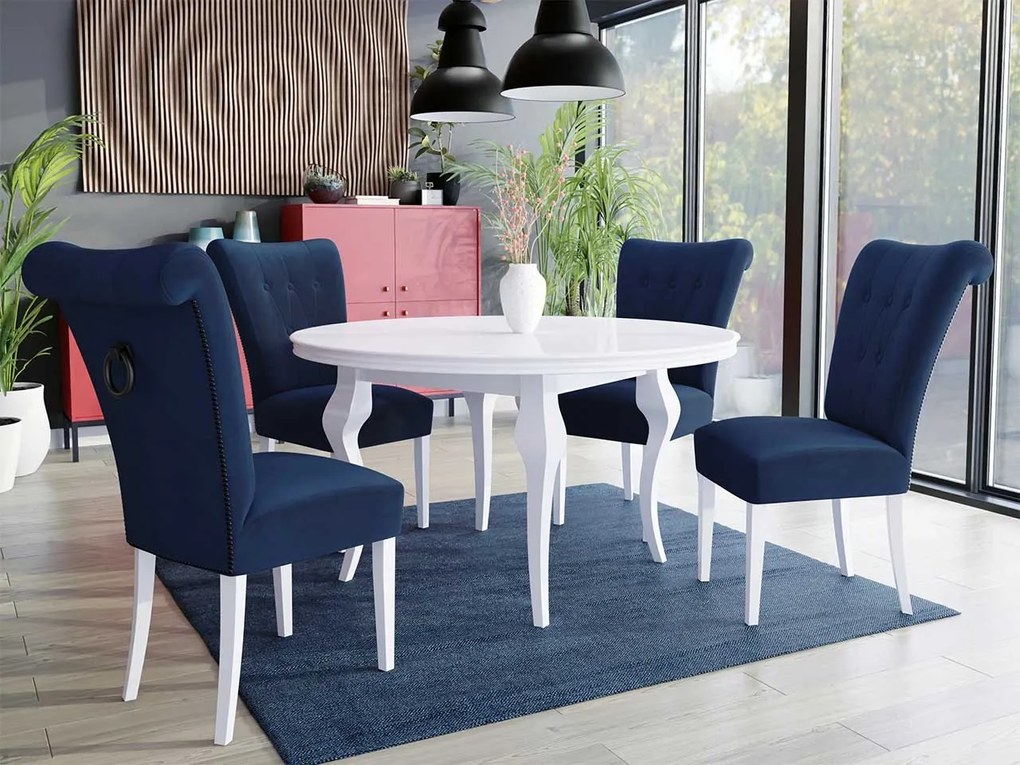 Stôl Julia FI 100 so 4 stoličkami ST65, Farby: čierny, Farby:: biely lesk, Potah: Magic Velvet 2217