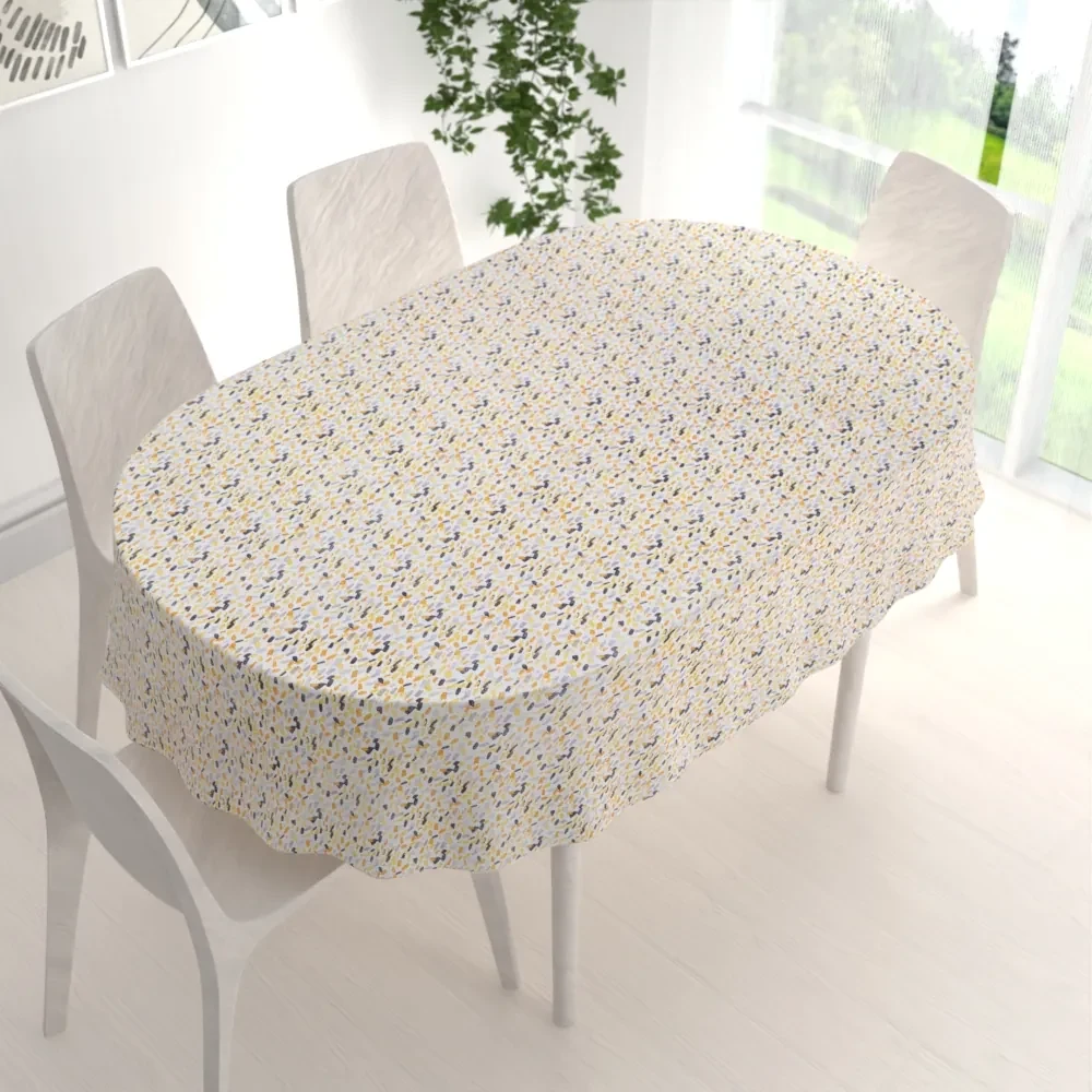 Biante Dekoračný oválny obrus Leona LN-045 Žltosivé čiarky na bielom 130x180 cm