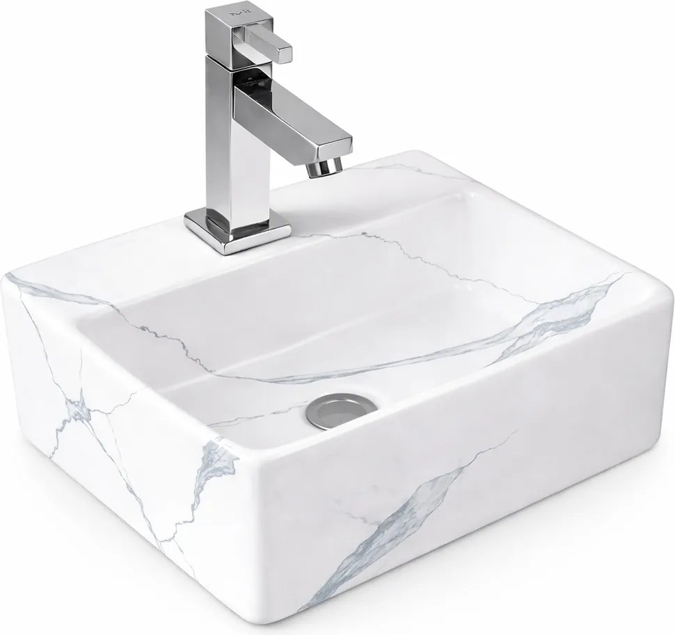 LAGE-M || Umývadlo na dosku, keramika, biela, mramor, hranatá