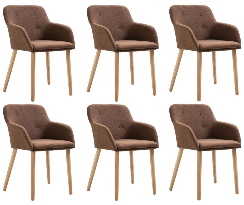 vidaXL Jedálenské stoličky 6 ks hnedé látka a dubové drevo