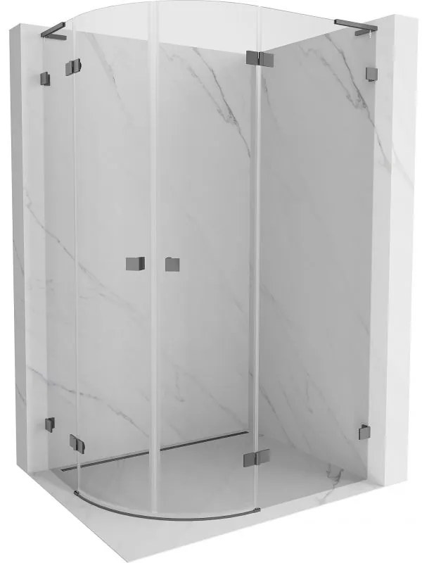 Mexen Lunar, L pravý polkruhový sprchový kút 90 x 80 cm, 8mm číre sklo, grafitový profil, 833L-090P-080L-95-00