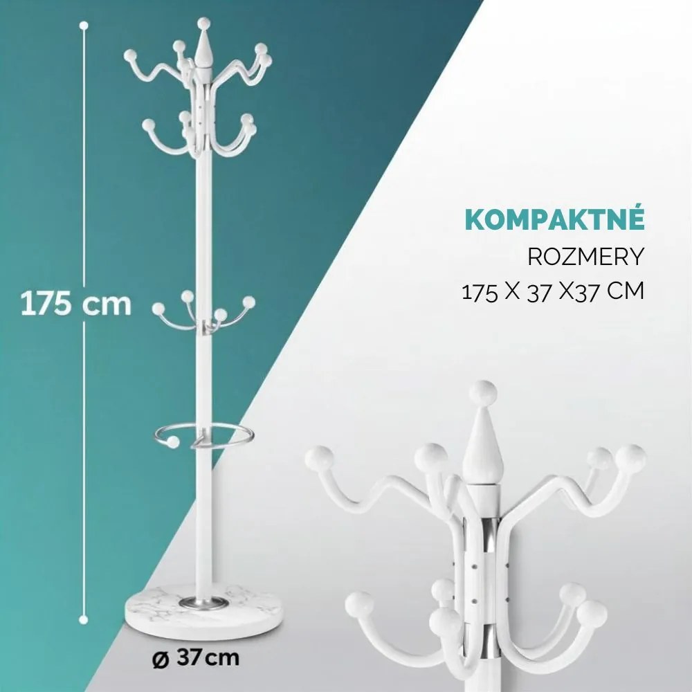 Stojanový vešiak TENZY s mramorovým podstavcom, 37x173cm, biela Casaria