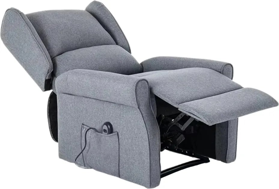 TV kreslo ušiak STILO PLUS s elektrickým polohovaním — látka, sivá, nosnosť 130 kg