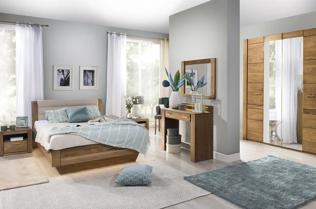 Dvoulůžková postel Velvet II 74 140x200 z masivu s LED osvětlením a roštem dub Rustikal/šedá