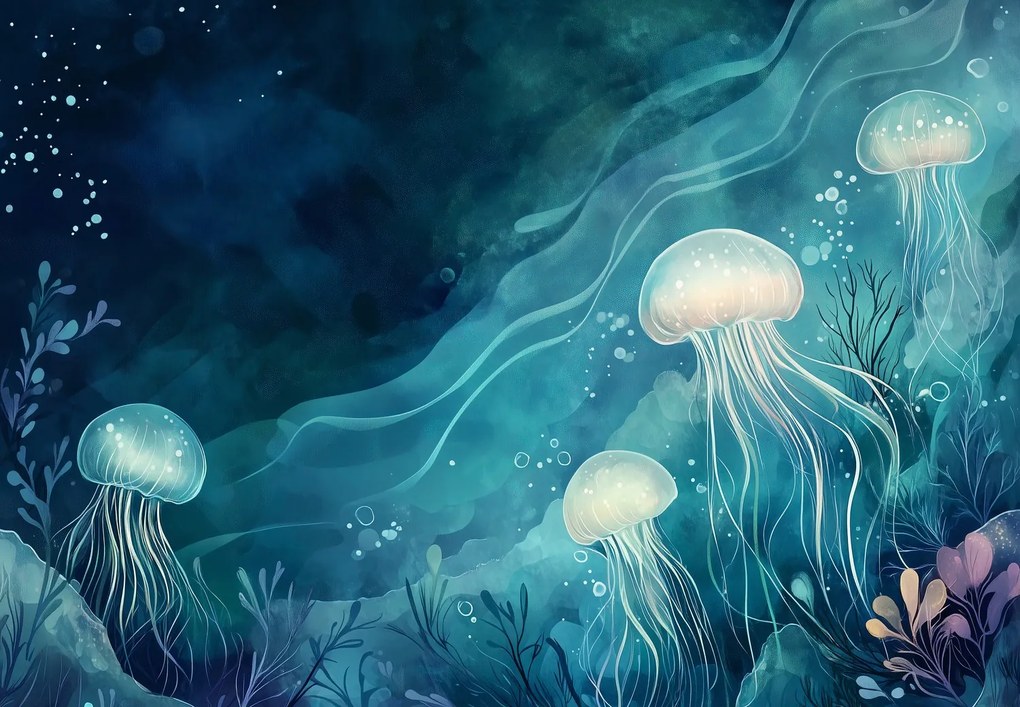 Fototapeta - Modré medúzy (147x102 cm)