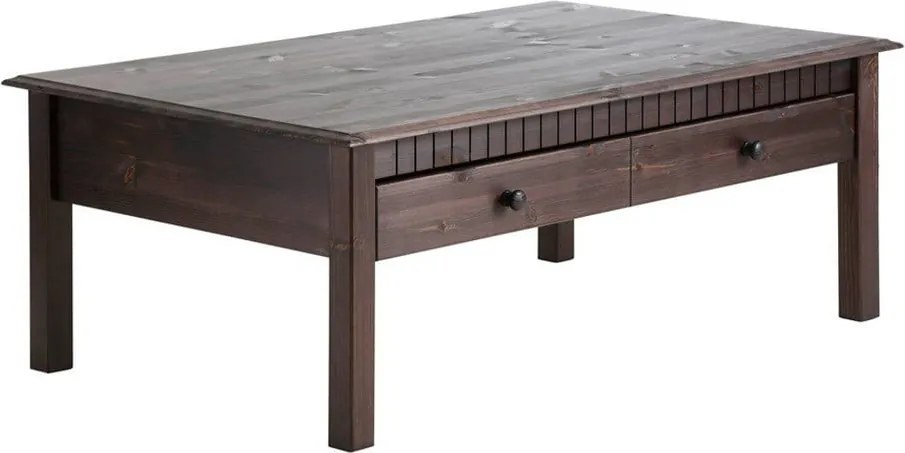 Tmavohnedý konferenčný stolík z masívneho borovicového dreva s 2 zásuvkami Støraa Linda