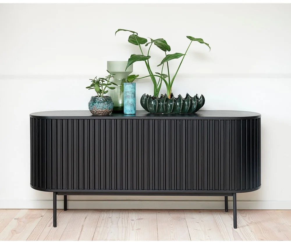 Čierna nízka komoda v dekore duba s posuvnými dverami 73x160 cm Siena – Unique Furniture