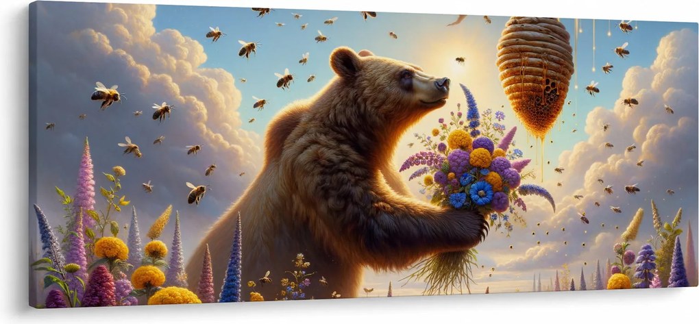 Obraz - Medveď a včielky (120x50 cm)