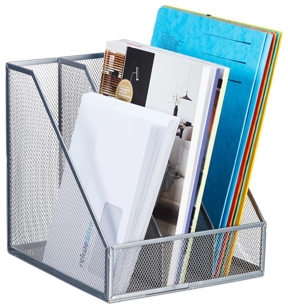 Kovový organizér na stôl s 3 priehradkami RD47543, strieborný