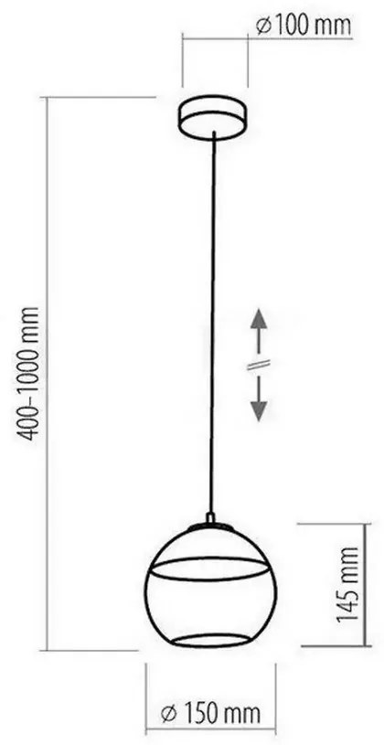 TK-LIGHTING Závesné osvetlenie na lanku AMBER, 1xE27, 60W, guľa, čierne