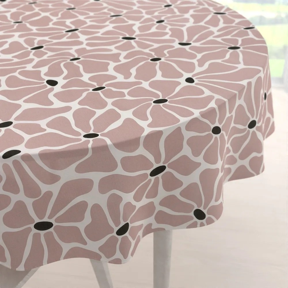 Biante Bavlnený okrúhly obrus Sandra SA-483 Hnedoružové designové kvety na bielom Ø 110 cm
