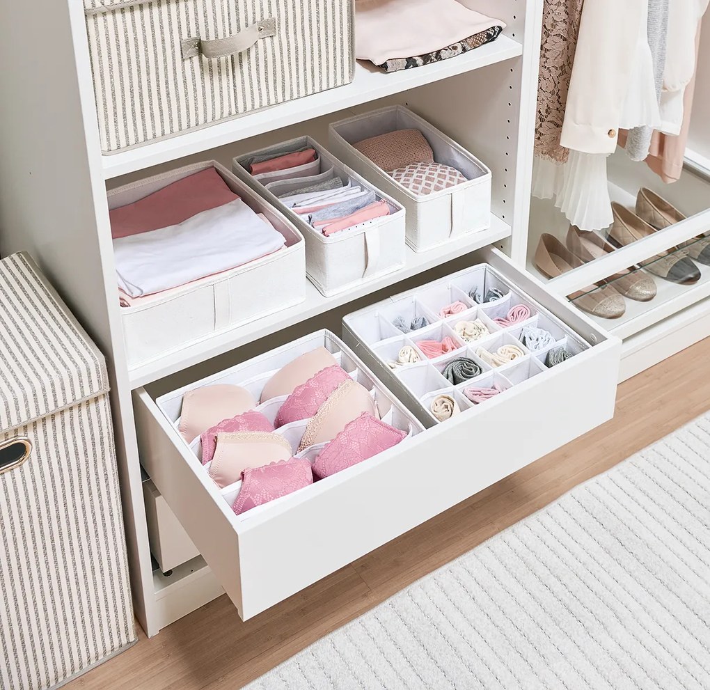 Organizér na spodnú bielizeň WHITY, obdĺžnik so 6 priehradkami, 15x30x11