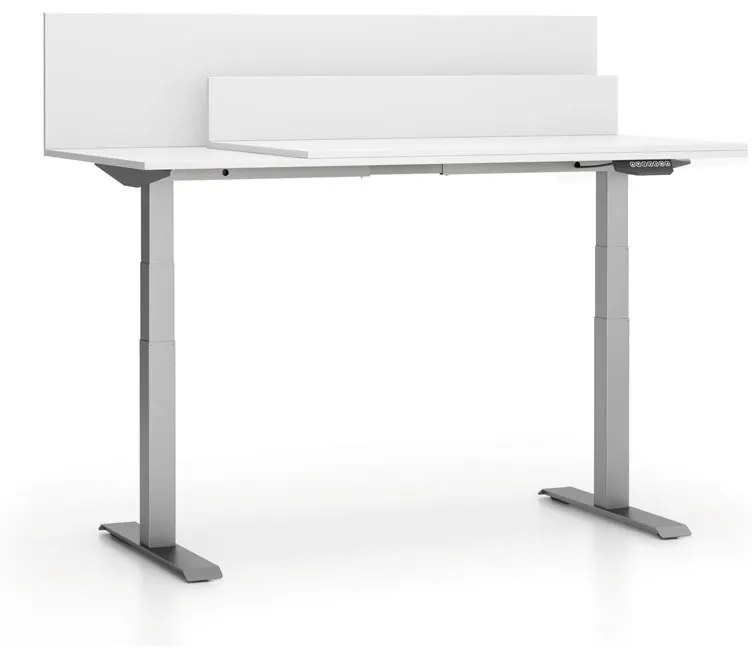 PLAN Kancelársky stôl SINGLE LAYERS, posuvná vrchná doska, s prepážkami, nastaviteľné nohy, biela