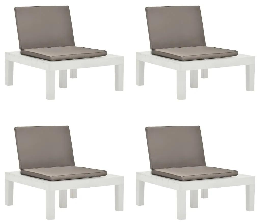 Záhradné stoličky s podložkami 4 ks plast biele