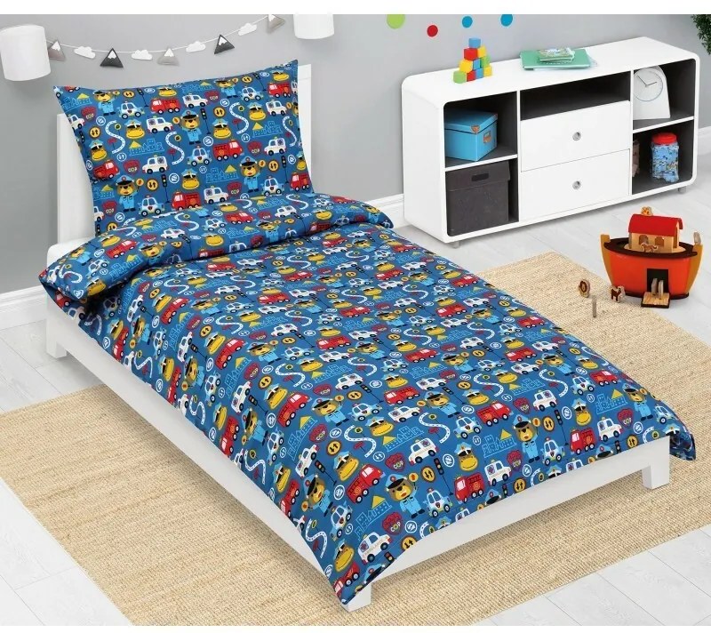 Bellatex Detské bavlnené obliečky Junior Záchranári modrá, 140 x 200, 70 x 90 cm