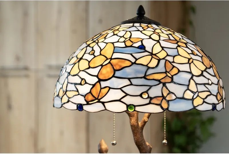 Modrá stolná lampa Tiffany Butterflies - Ø 40*60 cm E27/max 2x60W