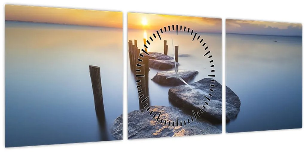 Obraz - Kamenné mólo (s hodinami) (90x30 cm)
