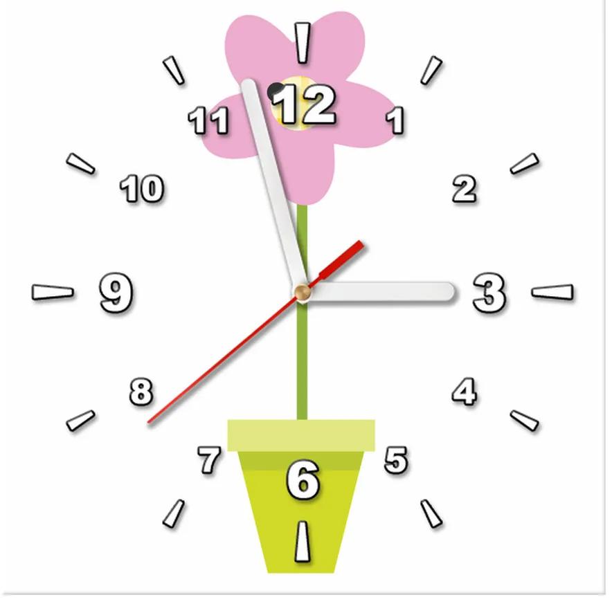 Gario Obraz s hodinami Ružový kvietok v črepníku Rozmery: 40 x 40 cm