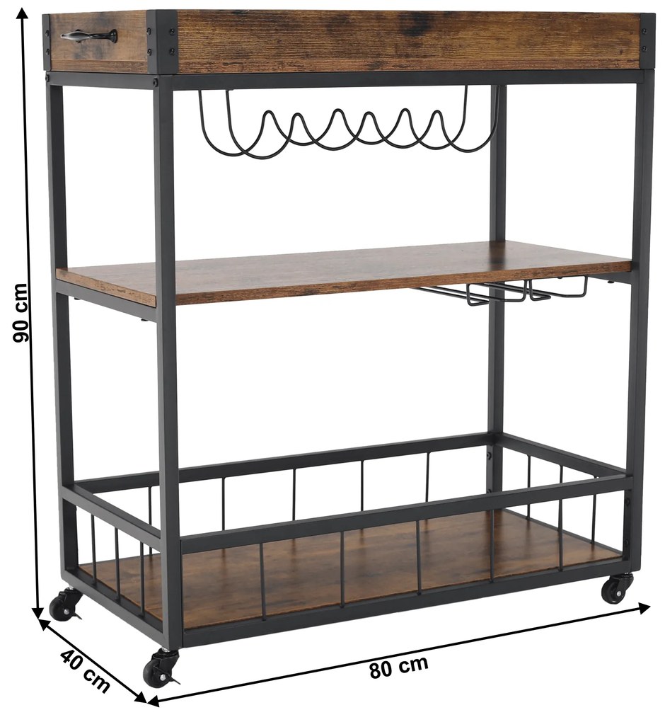 Servírovací vozík Silvio (dub smoke + čierna). Vlastná spoľahlivá doprava až k Vám domov. 1029700