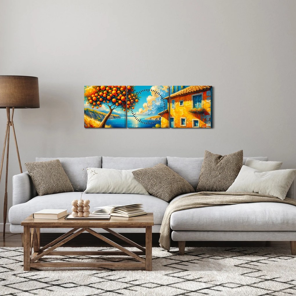 Obraz - Dom s pomarančmi II. (s hodinami) (90x30 cm)