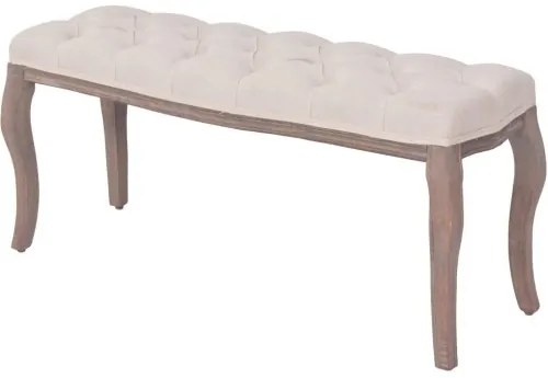 vidaXL Drevená lavica s plátnovým čalúnením, 110x38x48 cm, krémovo- biela-