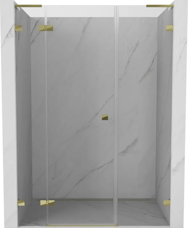 Mexen Lunar L, výklopné ľavé sprchové dvere 145 cm, číre sklo, zlatý profil, 834SL-145-050-50-00-L