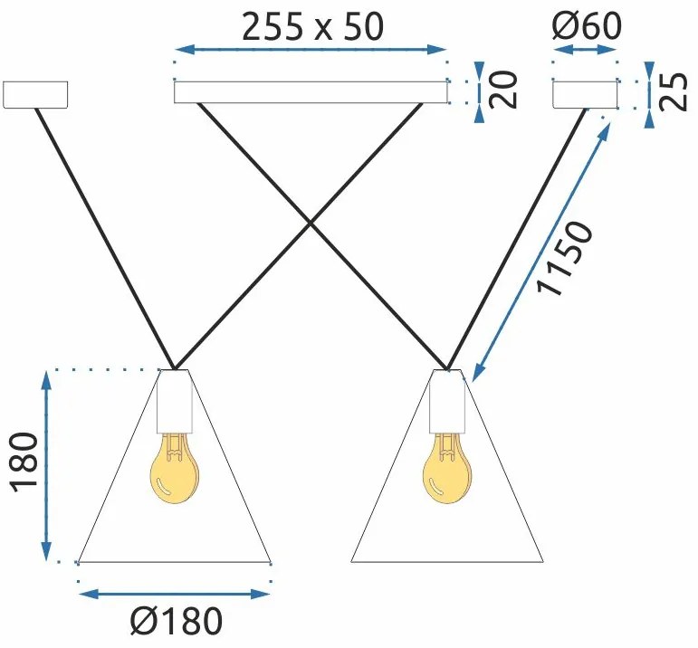 Toolight - Závesné svietidlo E27 60W APP548-2CP, čierna, OSW-03189