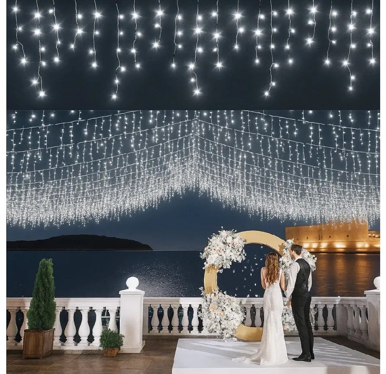 Vianočné svetielka LED záclona studená biela 200 LED