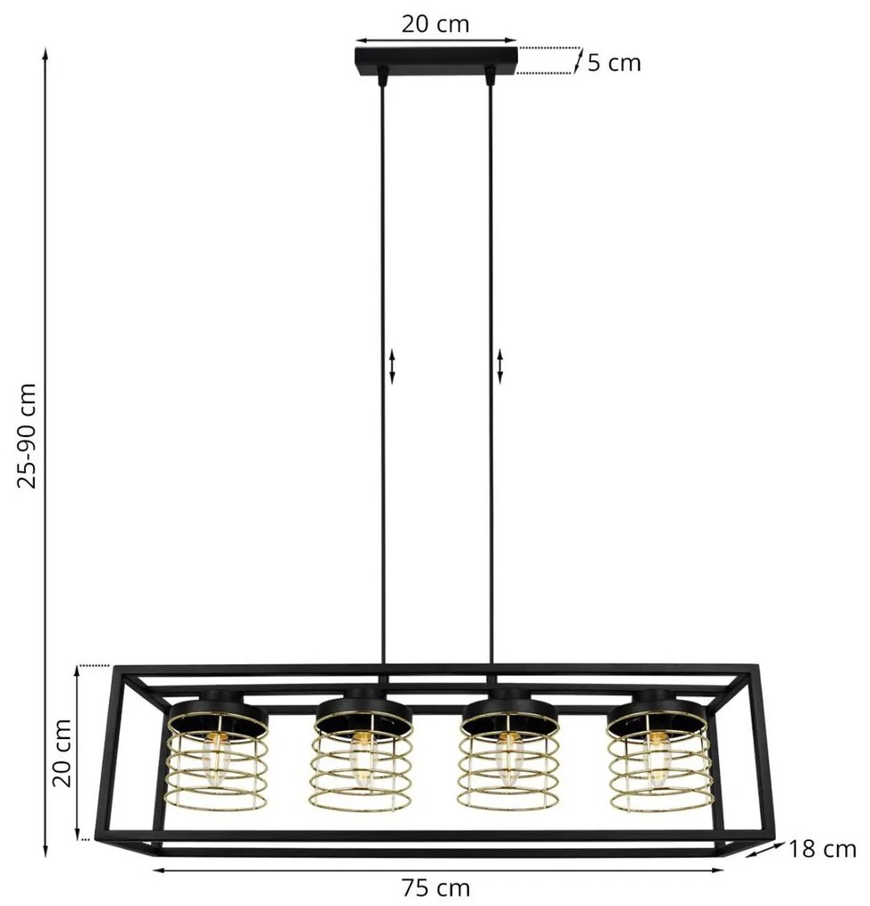 Závesné svietidlo Rasti cage, 4x drôtené tienidlo v kovovom ráme, g