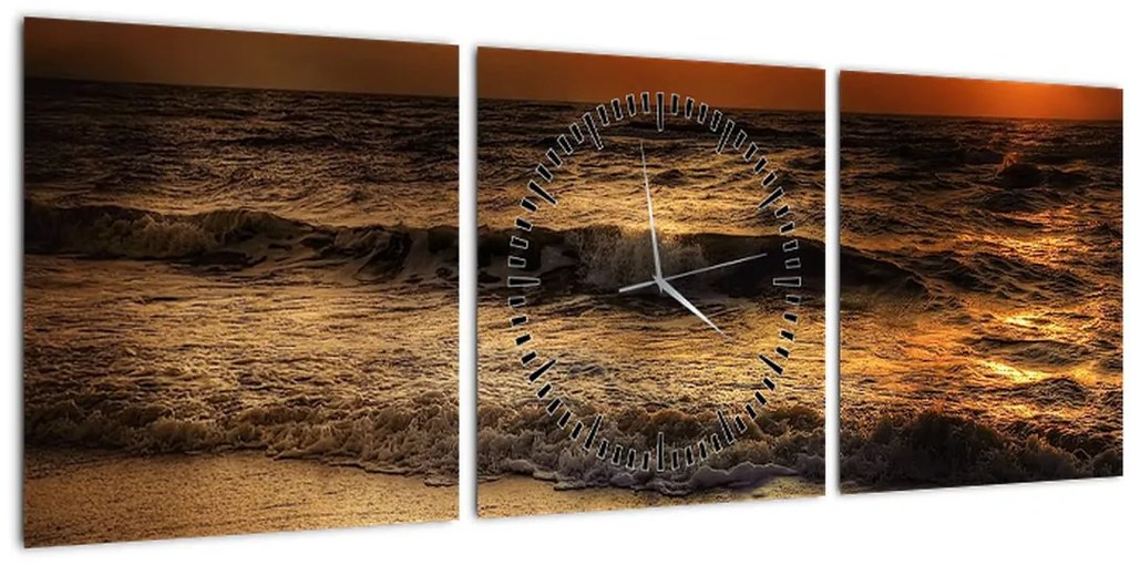 Obraz - Vlny pri pobreží (s hodinami) (90x30 cm)