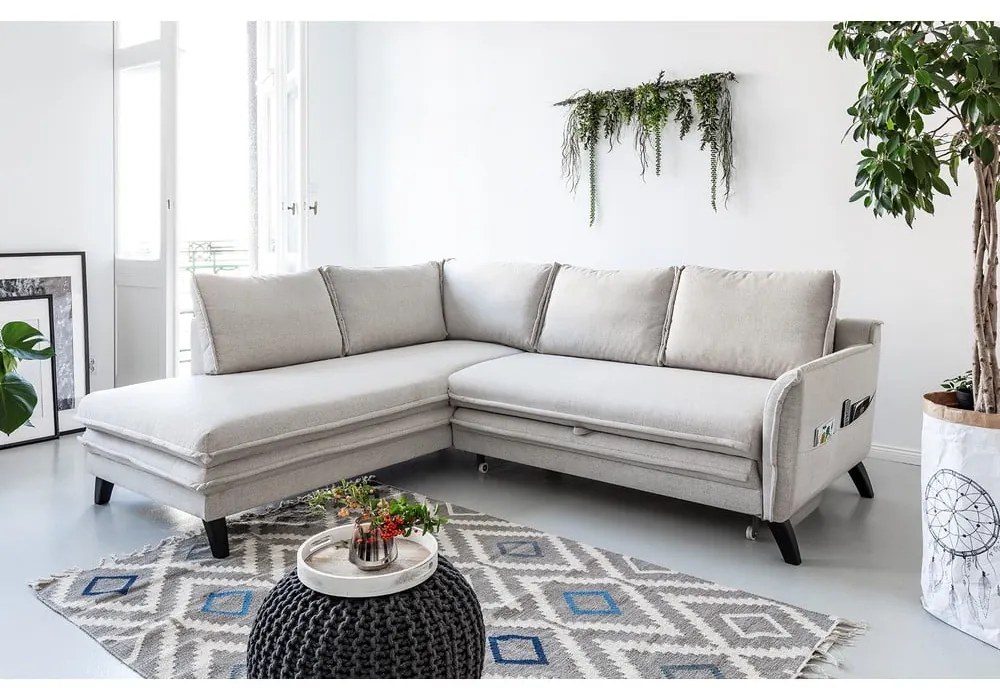 Svetlobéžová rozkladacia rohová pohovka Miuform Charming Charlie L, ľavý roh