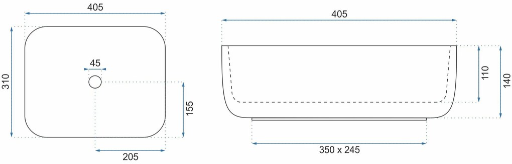 Rea Demi Mini, umývadlo na dosku 400x305x140 mm, biela, REA-U5064