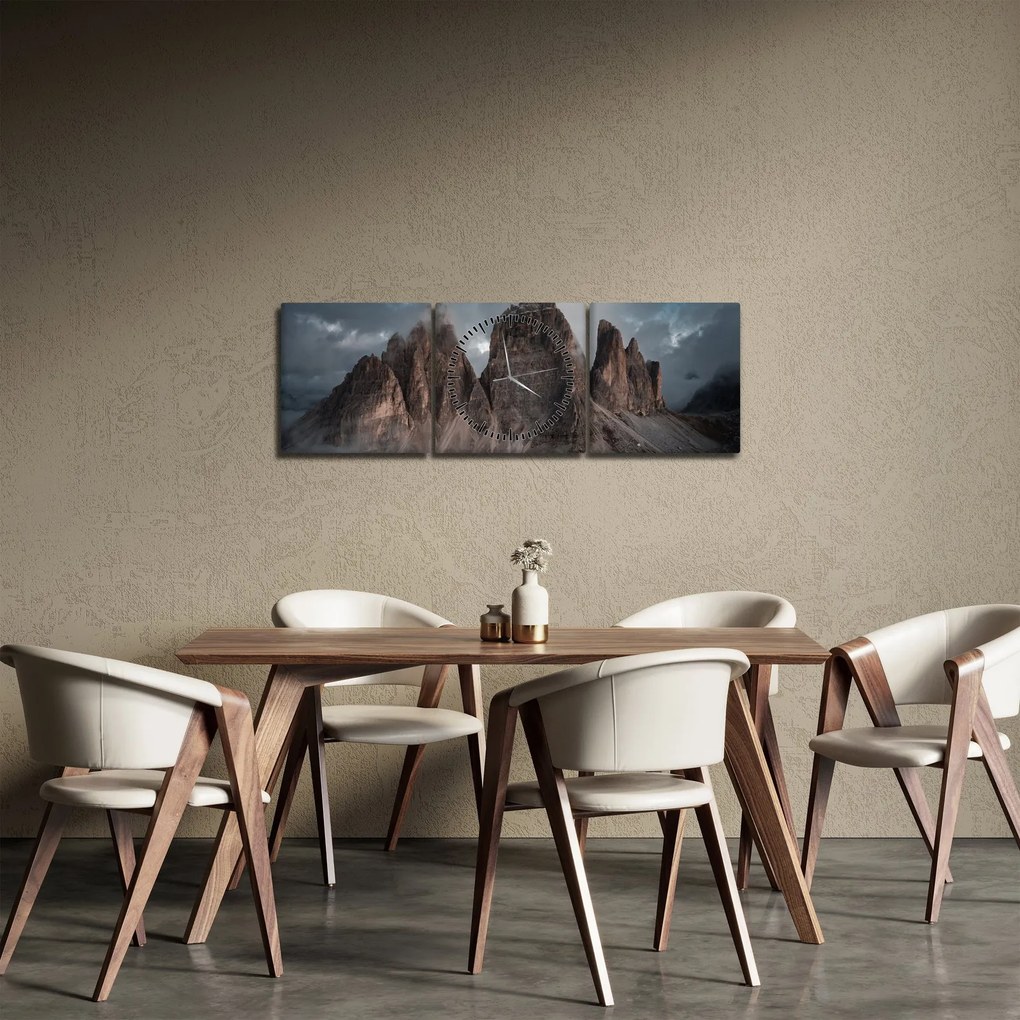 Obraz - Tri Zuby, Talianske Dolomity (s hodinami) (90x30 cm)