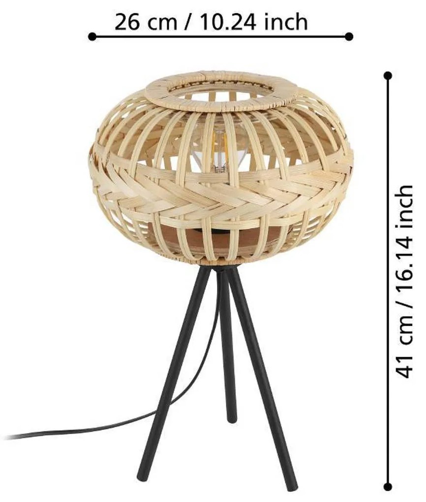 EGLO Amsfield 1 stolová lampa z dreva, trojnožka