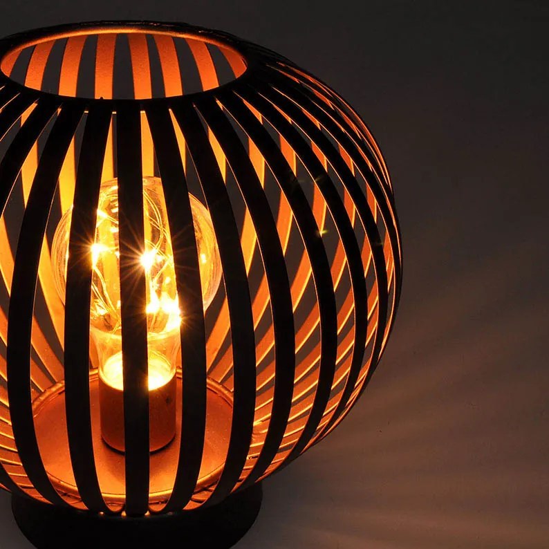 SOLIGHT Kovový okrúhly lampáš so žiarovkou micro LED, teplá biela, medená, 3xAA, 19cm