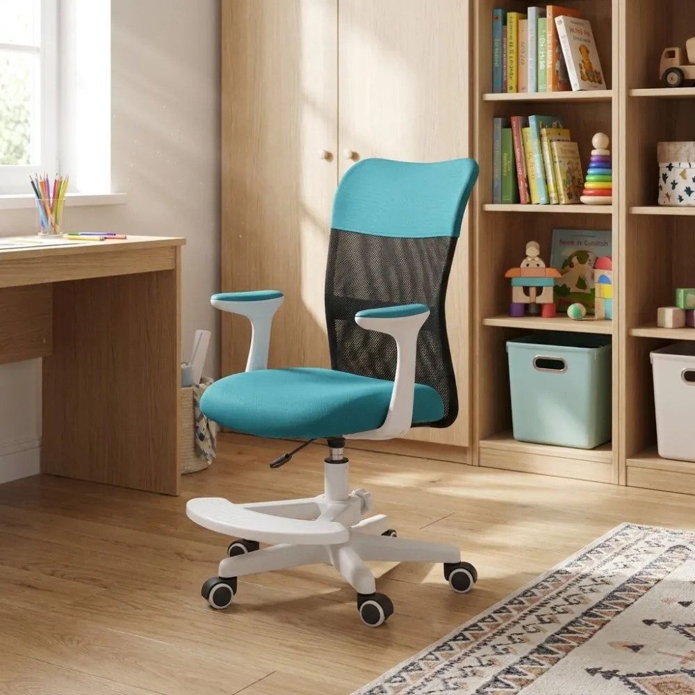 Detská stolička Neoseat MONKEY WHITE s podnožou — látka, biela / tyrkysová