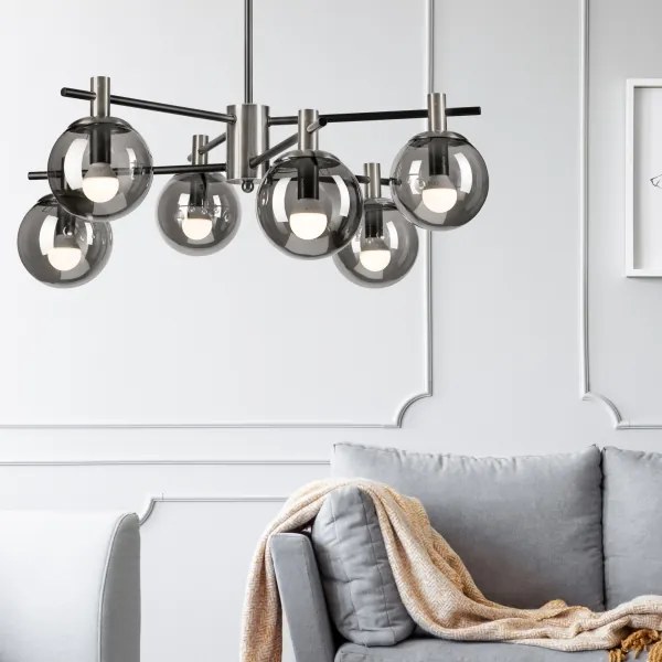 Luster na tyči LILOU 6xE14/5W/230V matný chróm/dymová